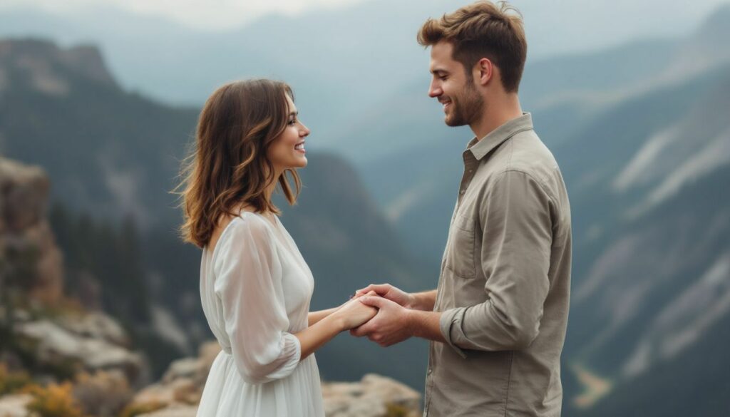 A couple exchanging vows at the edge of a cliff in the Colorado mountains.