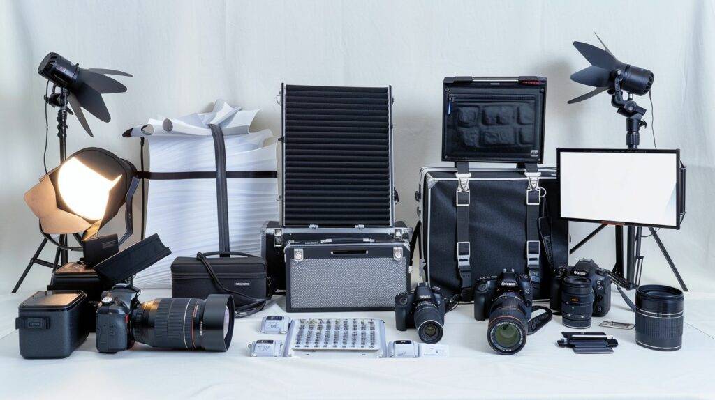 A bundled package of photography equipment with a price tag.