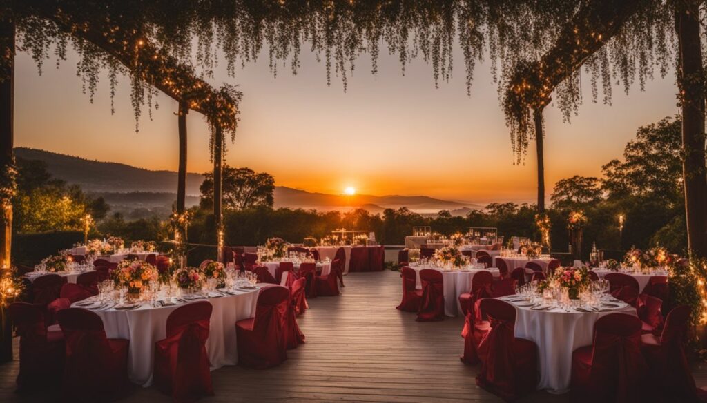 A stunning outdoor wedding venue captured with a wide-angle lens.