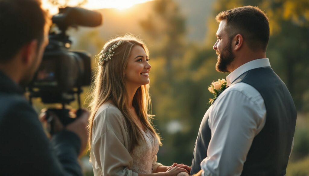 A couple exchanging vows at an outdoor wedding venue in Colorado Springs, captured by a videographer.