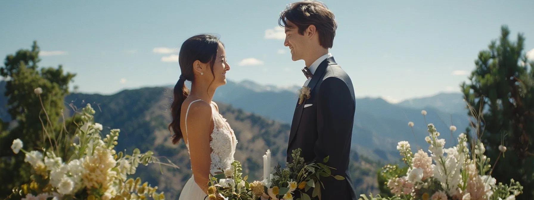 a mountain backdrop frames a stunning bride and groom exchanging vows, captured by the top colorado wedding videographer and photographer with a mix of high-end cameras.